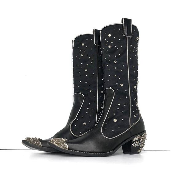 Giuseppe Zanotti Crystals Studded Pull On Western Cowgirl Heeled Boots 37.5 - Picture 1 of 9